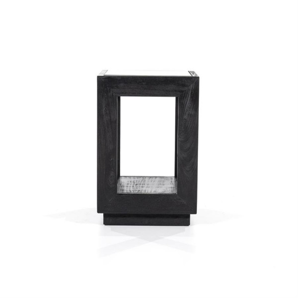 Masuta laterala din lemn de mango si sticla Liam 40x40x60 cm neagra