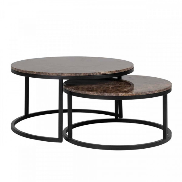 Set 2 masute de cafea rotunde din marmura si metal Dalton 46x91,5x91,5 cm maro