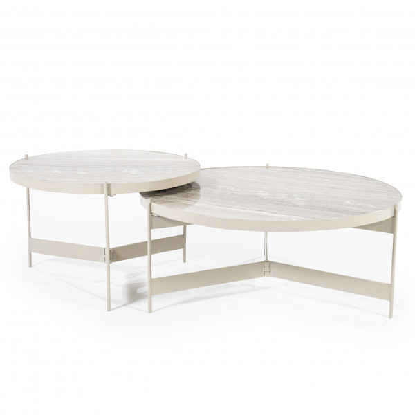 Set 2 masutede cafea din metal si marmura Sib 80x80x32 cm / 60x60x38 cm bej
