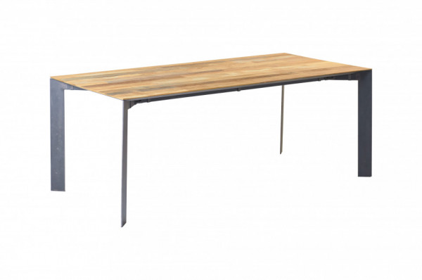 Masa dreptunghiulara cu blat din lemn de tec reciclat 240x100x78 cm maro deschis/argintiu