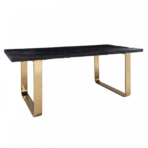 Masa dreptunghiulara cu blat din lemn de tec reciclat 76 x 230 x 100 cm neagra/auriu