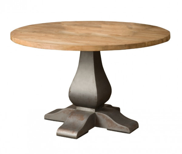 Masa rotunda cu blat din lemn de tec reciclat 130 cm x 78 cm maro deschis/argintiu