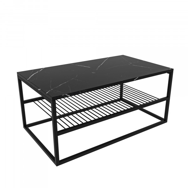 Masuta de cafea dreptunghiulara Asude cu aspect de marmura neagra 95x55 cm