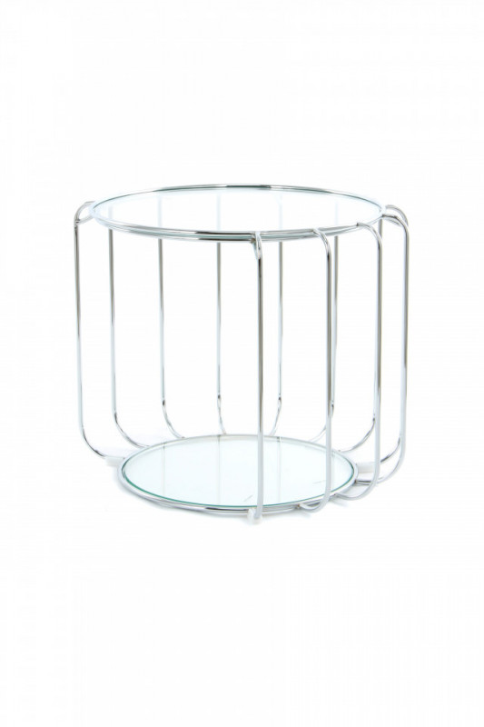 Masuta de cafea rotunda din sticla cu spatiu de depozitare Shirley 50x50x40 cm transparenta/argintiu