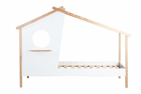 Pat pentru copii sub forma de casa din MDF/pin alb, 104x220x159 cm