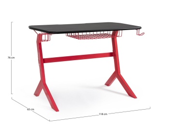Birou de gaming, cu cadru metalic și blat cu efect de fibră de carbon, roșu și negru, 118x65x76 cm - Img 2