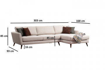 Coltar Mayorkar pe dreapta bej, 3 locuri, extensibil - Img 4