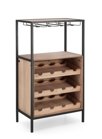 Dulap bar pentru 12 sticle Isaac, din MDF și oțel vopsit electrostatic, negru, 51x30x91 cm - Img 1