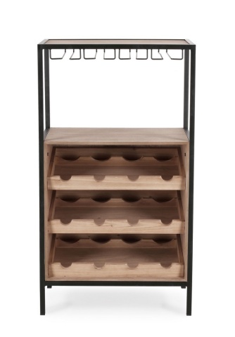 Dulap bar pentru 12 sticle Isaac, din MDF și oțel vopsit electrostatic, negru, 51x30x91 cm - Img 2