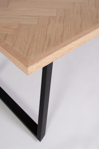 Masă dining Dukat, pentru 6 persoane, blat MDF furniruit, picioare din oțel vopsit electrostatic negre, 180x90 cm - Img 4