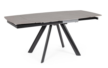 Masă dining extensibilă 119,5-180 cm, pentru 4-6 persoane, blat gresie porțelanată efect marmură, bază oțel, gri/negru - Img 1