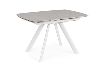 Masă dining extensibilă 119,5-180 cm, pentru 4-6 persoane, blat gresie porțelanată efect marmură, bază oțel, alb/gri deschis - Img 2