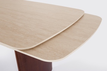 Masă dining extensibilă Mailis, 6-10 persoane, blat din gresie porțelanată efect marmură, picioare finisaj nuc, 180/260 x 90 cm - Img 7