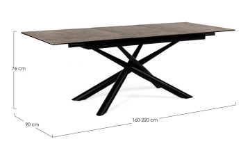 Masă dining extensibilă pentru 8 persoane, cu blat ceramic și picioare din oțel vopsit electrostatic, 160-220x90 cm - Img 3