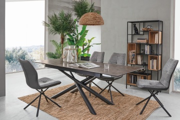 Masă dining extensibilă pentru 8 persoane, cu blat ceramic și picioare din oțel vopsit electrostatic, 160-220x90 cm - Img 13