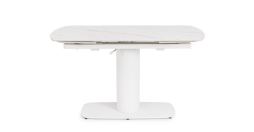 Masă dining Jeremias, extensibilă pentru 6-8 persoane, blat din gresie porțelanată cu efect de marmură albă mată, bază din oțel, 140-200x80x75 cm - Img 4