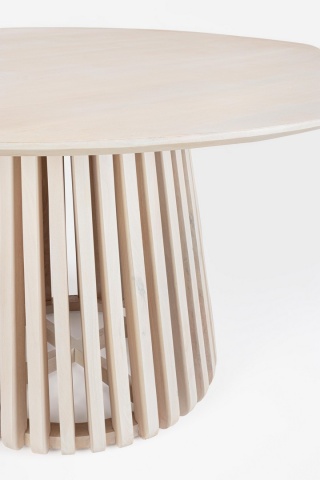 Masă dining rotundă fixă, pentru 6 persoane, din lemn de mango, finisaj nitrocelulozic, natur, diametru 130 cm - Img 3