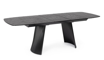 Masă extensibilă Oliver, dreptunghiulară, pentru 6-8 persoane, cu blat din sticlă texturată și picioare din oțel, 180-220x90x75 cm - Img 1