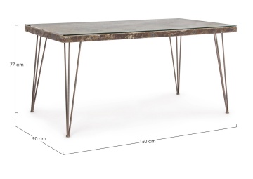 Masă fixă Atlantide, pentru 6 persoane, blat sticlă și MDF decor ciment, picioare oțel antichizat, 160x90x77 cm - Img 2