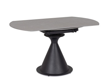 Masă rotundă extensibilă Jonni, 4-6 persoane, blat din gresie porțelanată gri, bază oțel negru, diametru 85-135 cm - Img 2
