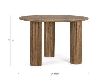 Masă rotundă fixă, pentru 6 persoane, diametru 120 cm, din lemn de mango, maro - Img 2