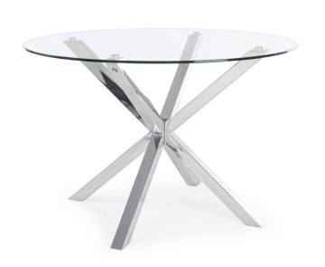 Picioare metalice cromate masă fixă May, rotundă, pentru 4 persoane, blat din sticlă securizată, diametru 114 cm - Img 1