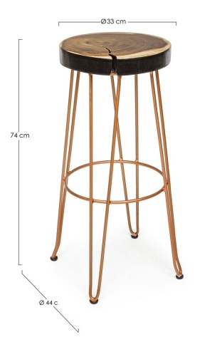Scaun de bar, design nordic, din lemn masiv și oțel vopsit electrostatic, cupru, înălțime 74 cm - Img 2