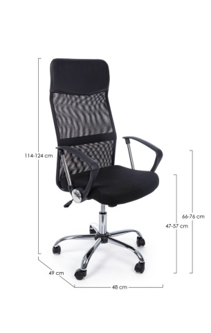 Scaun de birou Dakar, reglabil pe înălțime, cu brațe, din textil și mesh, cu bază metalică cromată, negru, 48x49x114-124 cm - Img 2