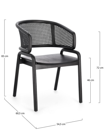 Scaun vintage Keith cu brațe, lemn de tec și ratan, negru, 56 x 60.5 x 83 cm - Img 3