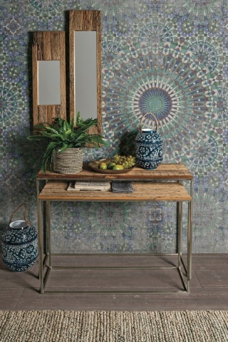 Set 2 console Rafter, cu blat din lemn reciclat și cadru metalic nichelat, 100x32x73 cm și 110x35x83 cm - Img 9