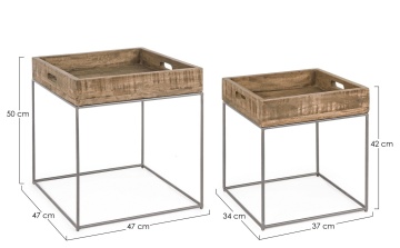 Set 2 măsuțe de cafea Narvik, pătrate, din lemn de mango și oțel - Img 2