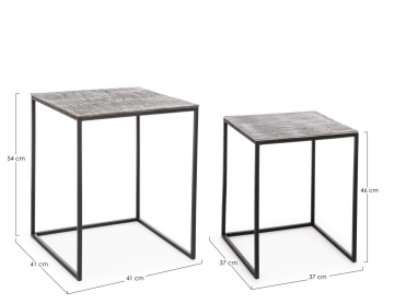 Set 2 Măsuțe de cafea pătrate Tahir, din oțel și aluminiu, cu finisaj antichizat - Img 2
