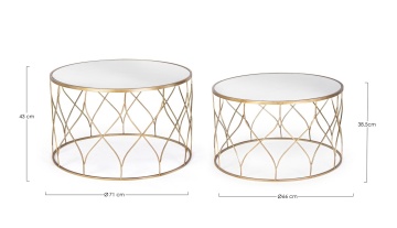 Set 2 Măsuțe de cafea rotunde Elenor, metal și sticlă, diametre 66 și 71 cm - Img 2