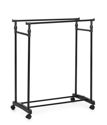 Set 2 Standuri haine Roald, cu 2 bare telescopice, reglabile pe înălțime, cu roți, din oțel vopsit electrostatic, negru, lățime 80 cm, H 90-160 cm - Img 5