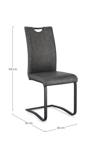 Set 4 scaune Kenneth, din piele ecologică și oțel vopsit electrostatic, Gri antracit, 42x56x102 cm - Img 2