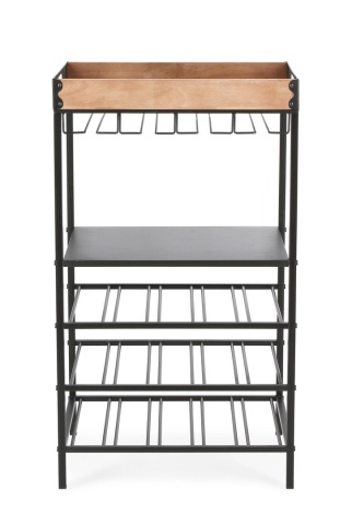 Suport pentru 15 sticle Isaac, din oțel vopsit electrostatic și lemn de cauciuc, negru, 48,5x34x84,5 cm - Img 2