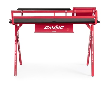 Birou de gaming, cu cadru metalic și blat cu efect de fibră de carbon, roșu și negru, 135.5x60x95 cm - Img 4
