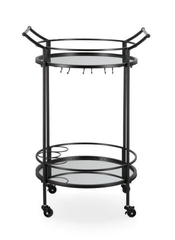 Cărucior bar Isaac, 3 rafturi, cu roți, din oțel vopsit electrostatic și sticlă, negru, 54x45x83 cm - Img 2