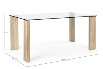 Masă Arley, fixă, 6 persoane, blat din sticlă, picioare din MDF cu aspect lemn, 160x90 cm - Img 2