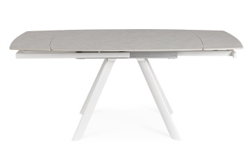 Masă dining extensibilă 119,5-180 cm, pentru 4-6 persoane, blat gresie porțelanată efect marmură, bază oțel, alb/gri deschis - Img 3