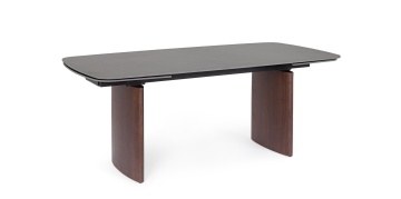 Masă dining extensibilă Mailis, 6-10 persoane, blat din gresie porțelanată efect marmură, picioare finisaj nuc, 180/260 x 90 cm - Img 2