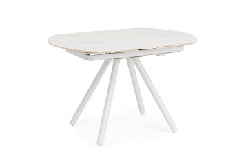 Masa dining Raita, 4-6 persoane, extensibilă, cu blat din gresie porțelanată efect marmură alb și bază din oțel vopsit epoxidic alb, 119-178x89.4 cm - Img 2