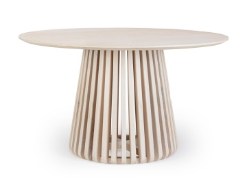 Masă dining rotundă fixă, pentru 6 persoane, din lemn de mango, finisaj nitrocelulozic, natur, diametru 130 cm - Img 1