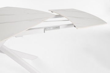 Masă extensibilă Joakim, 8-10 persoane, blat gresie porțelanată efect marmură mată, picioare oțel, albă, 160-240 x 90 x 75 cm - Img 7