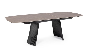 Masă extensibilă Oliver, dreptunghiulară, pentru 6-8 persoane, cu blat din ceramică și sticlă securizată și picioare din oțel, 180-220x90x75 cm - Img 1