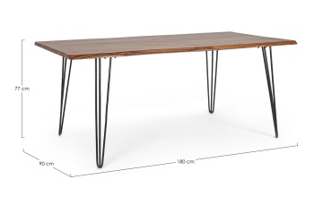 Masă fixă stil Nordic, pentru 8 persoane, cu blat din lemn de acacia și picioare din oțel, 180x90x77 cm - Img 2