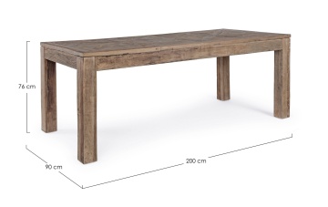 Masă Kaily fixă, pentru 8 persoane, din lemn de ulm reciclat, finisaj antichizat, 200x90 cm - Img 3