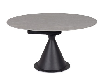 Masă rotundă extensibilă Jonni, 4-6 persoane, blat din gresie porțelanată gri, bază oțel negru, diametru 85-135 cm - Img 3
