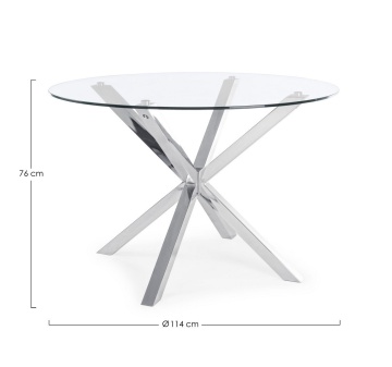 Picioare metalice cromate masă fixă May, rotundă, pentru 4 persoane, blat din sticlă securizată, diametru 114 cm - Img 2