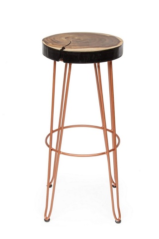 Scaun de bar, design nordic, din lemn masiv și oțel vopsit electrostatic, cupru, înălțime 74 cm - Img 3